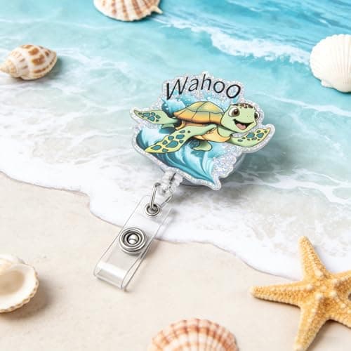 Funny Sea Turtle Nurse Badge Reel, Cute Badge Reel Clip Retractable for Student RN LPN CNA Medical Worker Teacher ID Card Holder Badge Pediatric Badge Buddy, Coastal Spring Summer Ocean Nurse Gifts - Thumbnail 5