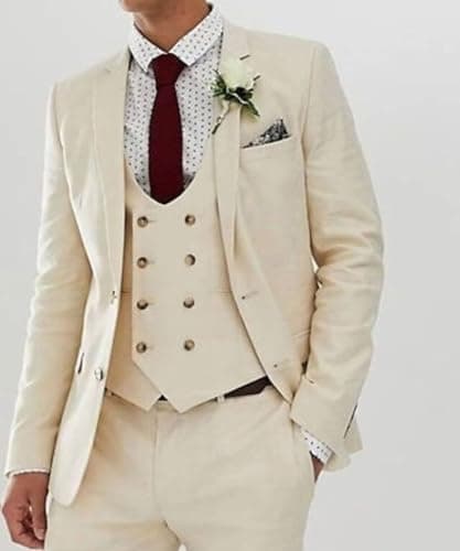 Bessmate 3 Pieces Men's Slim Fit Suit Double Breasted Wedding Suits for Men Blazer Prom Jackets Vests Pants Suits Royal Blue - Thumbnail 3