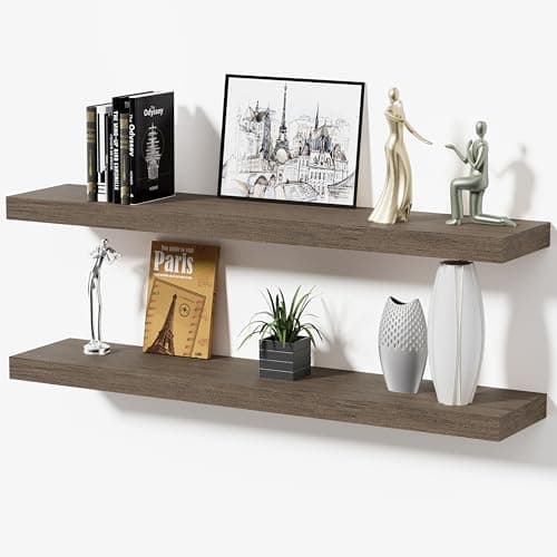 Mifurn Floating Shelves for Wall, Bathroom Shelves Over Toilet, Wall Shelves & Book Shelf for Room, Hanging Shelf, Modern Wooden Mounted Floating Shelves, 36x7x1.5 in (Smoke Gray, Set of 2) - Image 1