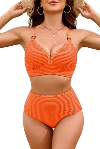 Pink Queen Tummy Control Bathing Suits Modest High Waisted Bikini Sets 2 Piece Swim Suit for Women 2026 Orange L - Image 1