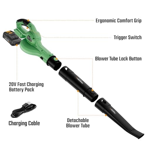WORKPROX Leaf Blower Cordless, 20V Electric Blower with 4.0Ah Type-C Charging Battery, 138MPH 170CFM, Lightweight Handheld Mini Blowers for Lawn Care, Patio Cleaning, Dust, Blowing Leaves - Thumbnail 6