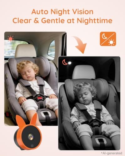 Babyvue BV3 MAX Record & Monitor Baby Car Camera for 2 Kids, 1080P 7.2" Split Screen Display with IR Night Vision, Easy Setup Carseat Camera, Rear Facing Baby Car Monitor for Twins/Pet - Thumbnail 5