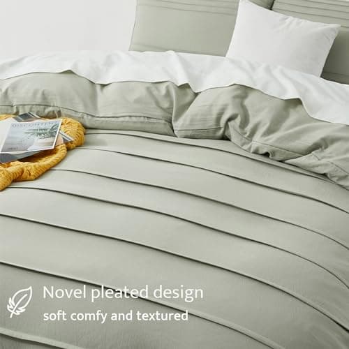 Oli Anderson Mist Sage Duvet Cover King Size - Pleated King Duvet Cover, 3PCS Soft and Breathable Textured Bedding Set with Zipper Closure(Mist Sage,104"x90") - Thumbnail 3