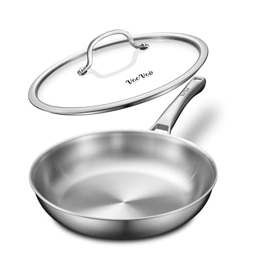 VocVoi Stainless Steel Pan, 12 Inch with Lid Stainless Steel Frying Pan, Non Toxic Tri-Ply Skillet, PFOA&PTFE Free, Oven and Dishwasher Safe, Induction Compatible