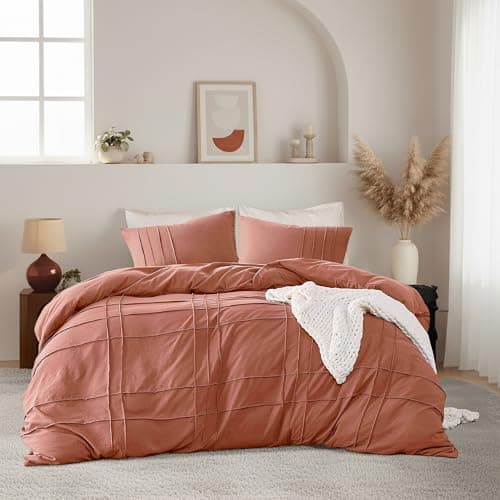 Regency Heights Queen Size Comforter Set Orange, 3 Pieces Bedding Set, Ultra Soft Prewashed Bed Set, Pinch Pleat All Seasons Lightweight Comforter and Shams - Thumbnail 2