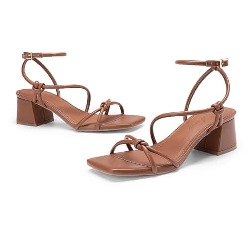 Athlefit Chunky Heels for Women Comfortable Square Open Toe Block Heeled Sandals Dressy Prom Shoes with Adjustable Ankle Strap for Wedding Party Business Casual Brown 6.5 - Thumbnail 5