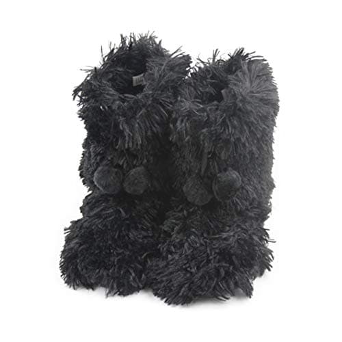 Forfoot Womens Slippers, Warm Plush Black Home Slippers Boots Anti Skid Durable Sole Slip on Indoor and Outdoor House Shoes Size 9-10 - Image 1