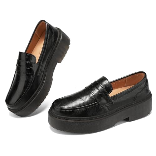 BEAUSEEN Women's Platform Chunky Penny Loafers Comfortable Lug Sole Slip-On Business Work Casual Dressy Shoes Black, 10 US - Image 1