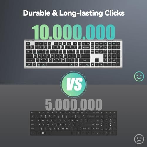 TECKNET Bluetooth Keyboard Rechargeable, 4-Device Free Switching (2.4G+BT), Ultra-Slim Full Size Wireless Keyboard, Quiet Typing, for PC/Laptop/Smart TV/Phone, Adjustable Stand, 12 Multimedia Keys - Thumbnail 6