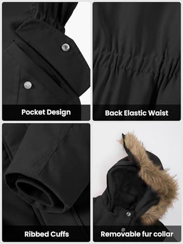 XMWEALTHY Girls Winter Coat Kids Warm Long Puffer Jacket Hooded Down Parka Padded Fleece Snow Outerwear Black 11-12Y - Thumbnail 6