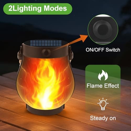 Solar Lanterns Outdoor Lights,Upgraded Flickering Flame Solar Lanterns Lights with 2 Modes Dual Charging USB & Solar, Outdoor Waterproof Hanging Lantern for Party Holiday Yard Patio Path Garden Decor - Thumbnail 3