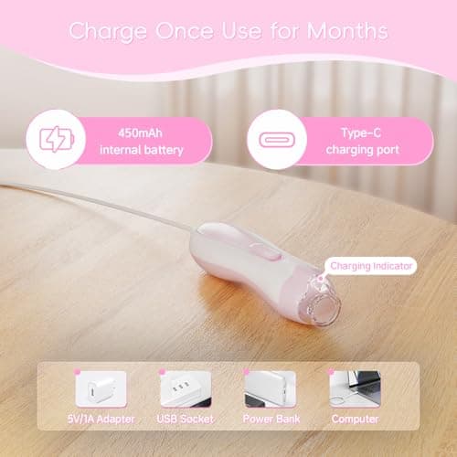 Prolixity Baby Nail Trimmer Electric, 15 in 1 Baby Nail Clippers for Gentle Nail Care, Rechargeable Baby Nail File Electric with Light &15 Grinding Pads for Infant Toddler, Pink - Thumbnail 4