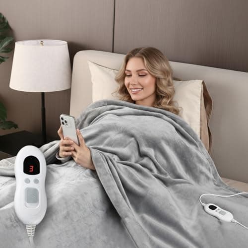 Yosamio Heated Blanket Electric Throw 60"x84", 8lbs Thick Flannel Heating Blanket, 6 Heat Levels & 9 Hours Auto Off, Machine Washable Overheated Protection Electric Quilt for Couch, Bed, Sofa (Gray) - Image 1