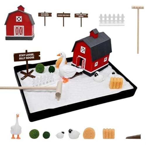 CMLDGIA Funny Goose Zen Garden Kit, Mini Sand Box Desk Accessories for Office, Stress Relief Gift, Desktop Decor, White Elephant Gift - Image 1