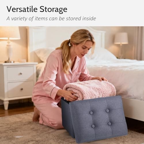 Docvania Ottoman Storage Ottoman Foot Rest Stool Foldable Bench with Storage Student Dormitory Bedroom and Entryway 16 X 12 X 12 - Thumbnail 5