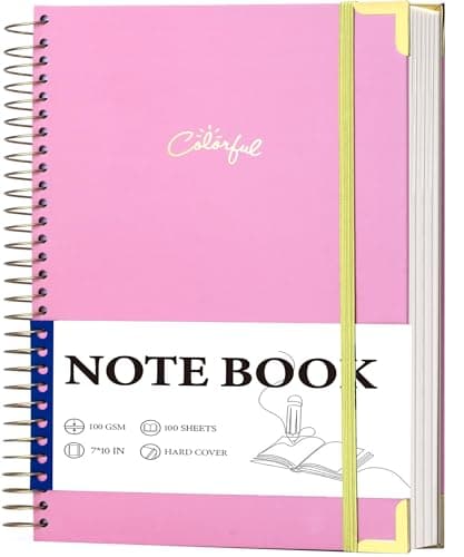 Yoment Hardcover B5 Spiral Notebook 200 Pages with Folder Pockets, College Ruled Notebooks for School Home 7 X 10 Aesthetic Cute Notebooks for Women, Pink - Image 1