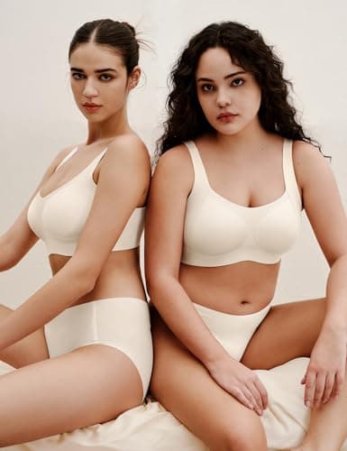 Lehoba Wireless Bras for Women with Supportive, Seamless Comfortable Push Up Full Coverage Bralettes Cream - Thumbnail 5