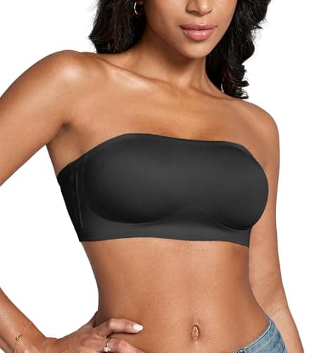 DEANGELMON Strapless Bra for Women Non-Slip Silicone Bandeau Bra Wireless Clear Straps Comfy Tube Top Bralette Black(1P1,XL) - Image 1