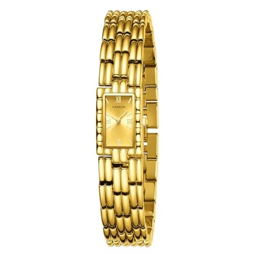 JIANDUN Classic Vintage Square Gold Tone Women Bracelet Watch with Adjustable Band, Water-Resistant (All Gold) - Image 1