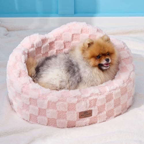 Joydeco Cloud Dog Bed for Small Dogs & Cats, Washable Pet Bed with Orthopedic Foam and Removable Checkered Plush Pad, Non-Slip Bottom for Indoor Puppies and Kittens, 22x20 Inch, Pink - Image 1