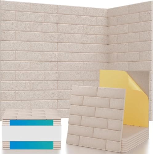 15 Pack Brick Acoustic Panels with Self Adhesive, 12" x 12" x 0.4" High Density Sound Absorbing Foam Panels for Walls, Noise Reduction for Home Studio & Office – Camel - Image 1