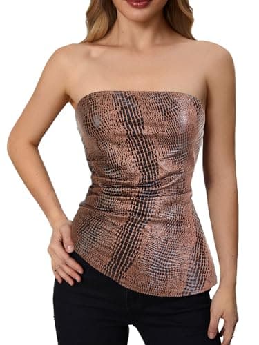 MakeMeChic Women's Leather Corset Tops Strapless Tube Asymmetrical Ruched Backless Crop Going Out Tops Multicolor Large - Image 1