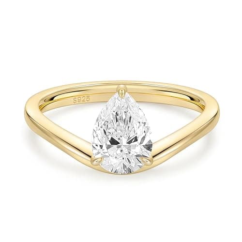 EAMTI 2CT 925 Sterling Silver Engagement Rings for Women Pear CZ Bands Solitaire Cubic Zirconia Curved Wedding Promise Gold Rings for Her Size 6.5 - Image 1