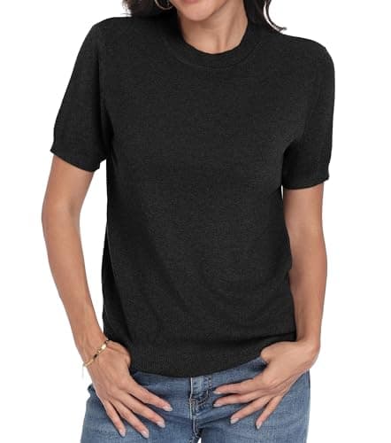 Lepunuo Sweaters for Women Wool Blend Business Casual Sweaters Spring Summer Dressy Casual Cashmere Basic Pullover Tops Black - Thumbnail 2