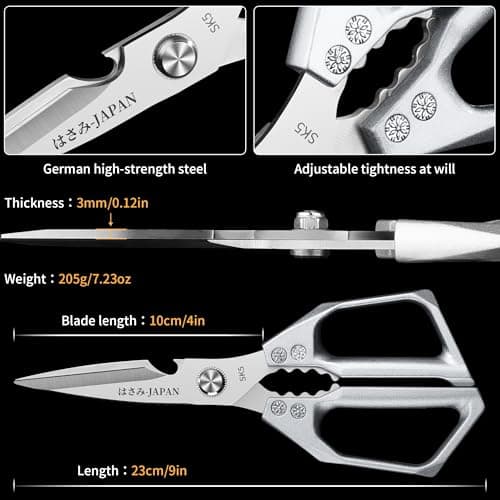 Kitchen Scissors for Food Japanese - Poultry Shears, Japanese All Purpose Heavy Duty for Chicken Wing/Bone, Meat, Quail, Fish, Turkey, Vegetables, Stainless Steel Cooking Aid Scissors, Dishwasher Safe - Thumbnail 4