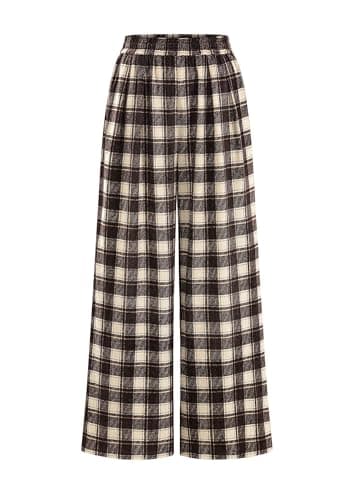 PRETTYGARDEN Casual Women's Pants 2026 Elastic Waist Palazzo Long Pajama Wide Leg Trousers Knit Fall Outfits with Pockets (Plaid Brown,Medium) - Image 1