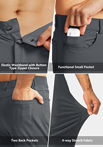 Men's Stretch Golf Pants with 6 Pockets Slim Fit Dress Pants for Men Travel Casual Work (Ink Grey, S) - Thumbnail 3