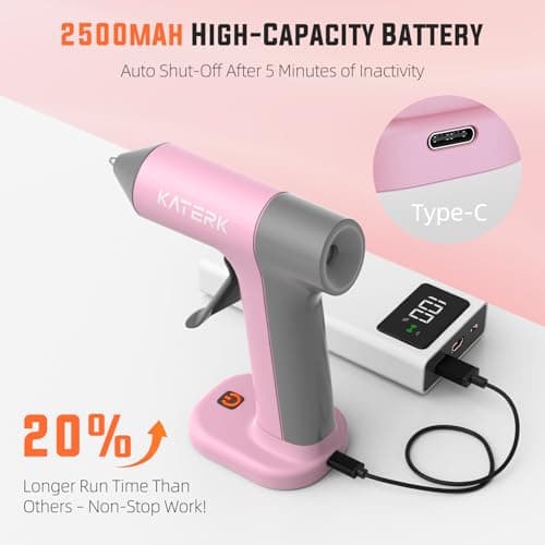 Katerk Cordless Hot Glue Gun Kit, 30s Fast Heating, Mini Glue Gun with 20 Glue Sticks, Compact & Portable with 2500mAh Built-in Battery, Auto Shut-Off, Perfect for DIY, School Crafts & Repairs (Pink) - Thumbnail 4