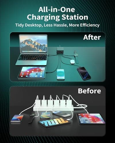 MSTJRY Charging Station for Multiple Devices : 130W 6 Port GaN Fast USB C Charger Station, Compact Multi Port PD 65W 45W Charger for iPhone 17/16 15/14/13/Pro Max - Thumbnail 4