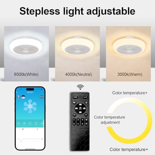 WUTGHUI Smart LED Ceiling Fan with Light - APP & Remote Dual Control, 20 Inch Low Profile Ceiling Fan 6 Speeds & 4 Light Modes 3000-6000K Dimmable, Flush Mount Fandelier for Bedroom & Living Room - Thumbnail 2