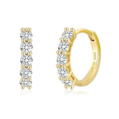 Moissanite Small Gold Hoop Earrings for Women Lab Created Moissanite Diamond Huggie Hoop Earrings 925 Sterling Silver D Colour Round Cut GRA Certified Hypoallergenic Gold Earring Jewelry - Image 1