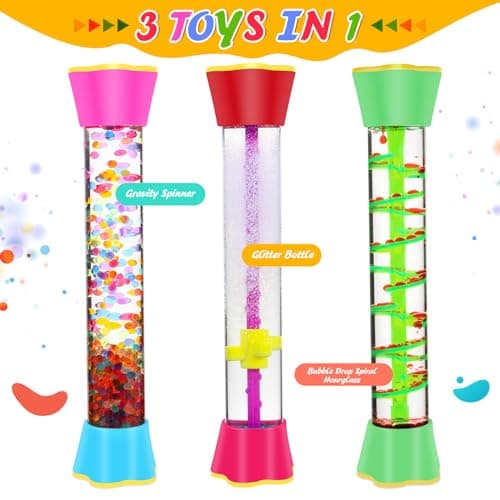 Cucue Sensory Fidget Tubes - Calming Toys for Kids- Sensory Tube with Glitter Bottle, Gravity Spinner, Bubble Drop Spiral - Fidget Toys for Classroom, Desk Decor, Stocking Stuffers ( 3 Pack ) - Thumbnail 3