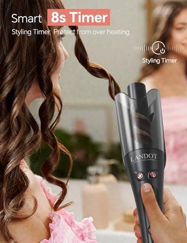 LANDOT Automatic Rotating Curling Iron 1-Inch - Versatile Styling for Salon Waves, Curls & Spirals | 8 Temp Settings & Anti-Scald Design for All Hair Types | Perfect for Daily Use & Beginners - Thumbnail 3