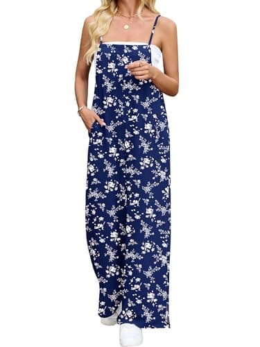 Heymoments Overalls Jumpsuits Rompers for Women Floral Print X-Large Casual Maternity Summer Comfy Ladies Loose Fit Dressy Wide Leg One Piece Sleeveless Grils Long Bib Baggy Pants with Pockets - Image 1