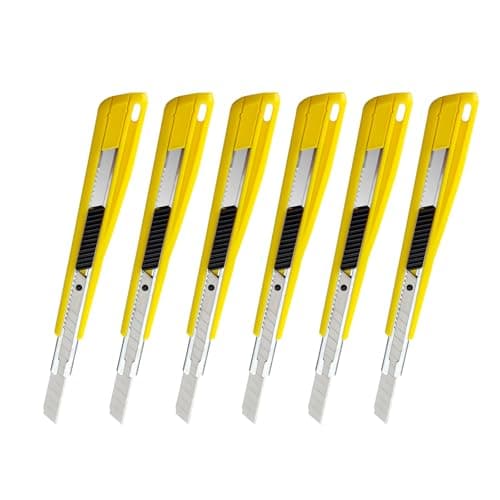 LONLEEYU Utility Knife 9MM Wide Snap-Off Blades,6 Pack Box Cutter Retractable,Smooth Mechanism, Exacto Knife for Cutting Box, Wrapping, Box Opener Perfect for Office, Home, School (Yellow Black) - Image 1