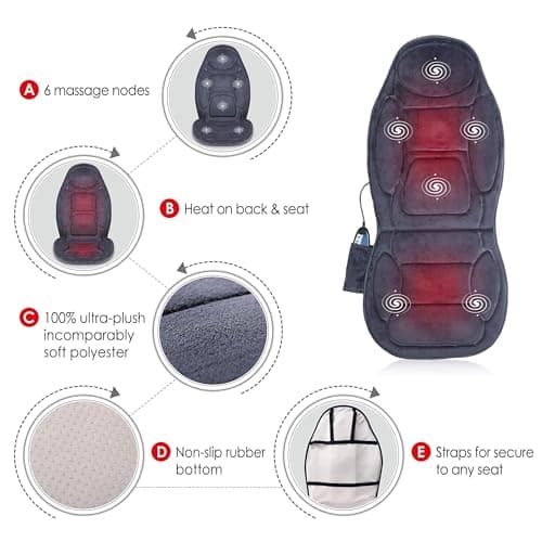 Snailax Vibration Back Massager with Heat, Massage Seat Cushion with 6 Vibrating Motors and 2 Heat Levels, Massage Chair Pad for Home Office use, Gifts for Him Her - Thumbnail 5