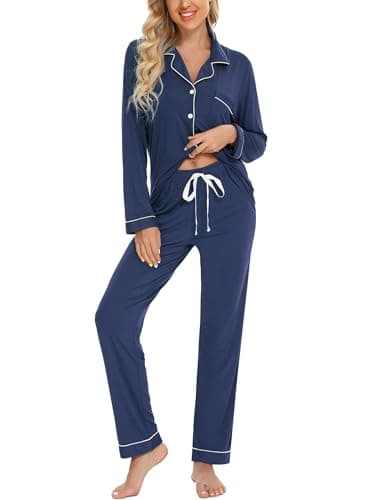 Leikar Pajama Set For Women Soft Long Sleeve Sleepwear Pjs Lounge Sets S Cyan Blue - Image 1