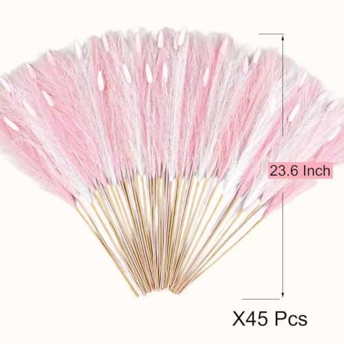 Pink Pampas Grass Decor 45 Pcs 23.6 Inch Faux Pampas Grass with Bunny Tails Bulk Artificial Dried Flowers Small Vase Filler Pompas Grass - Thumbnail 2