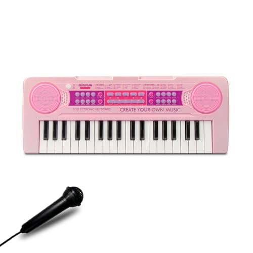 EOOLEOW Kids Piano Keyboard Toys, 37 Keys Music Keyboard Piano for Kid with Microphone, Learning Educational Toddler Keyboard Toys for Kids Ages 3-8 (Pink) - Image 1