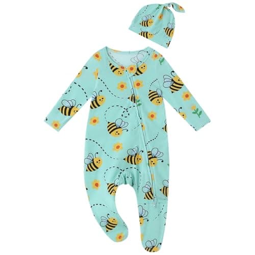 NewSeed Baby One-Piece Footies Long Sleeve Rompers 2-Way Zipper, Baby Bodysuit Bamboo Clothes for Boys Girls (Bee, 3-6M) - Image 1