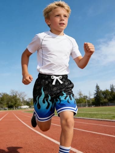 Cozople Boys Athletic Shorts Size 7 Blue Flame Football Jogger Shorts Lightweigh Mesh Shorts Casual PE Class - Thumbnail 5