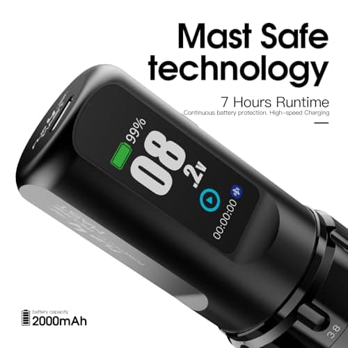 Mast Tattoo Flip4 Pro Cordless Tattoo Pen Machine Gun 7 Strokes Length 2.5mm-4.5mm Coreless Motor 2000mAh Battery Power Supply 2 Batteries - Thumbnail 6