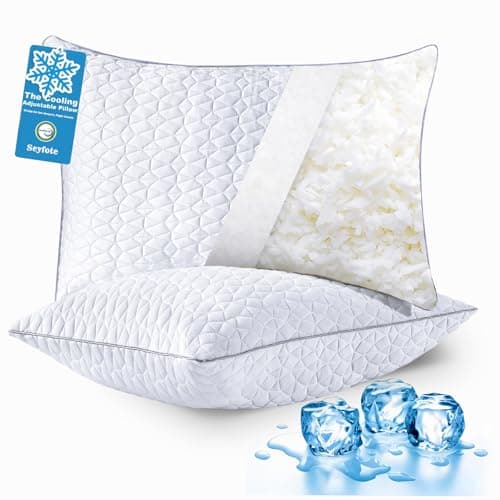 Cooling King Size Pillows Set of 2, Shredded Memory Foam Pillows, Adjustable Firm Bed Pillows Cool Cold Pillow for Hot Side Back Stomach Sleepers with Removable Washable Cover, 20" x 36", White - Image 1