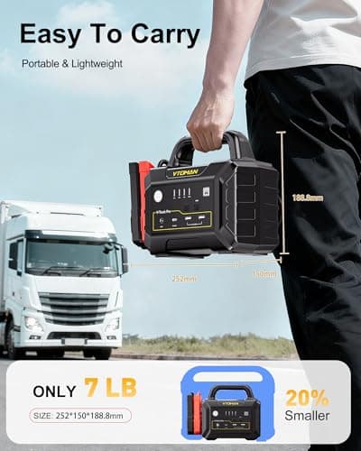 VTOMAN V-Truck Pro 8000A Car Battery Jump Starter with 65W Quick Charge, 41600mAh Portable Jump Starter Power Pack for All Gas All Diesel, 12V Jump Box with LED Light, Long Jumper Cables - Thumbnail 6