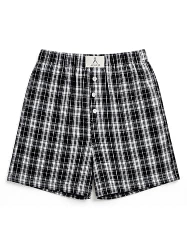 ANRABESS Shorts for Women 2026 Summer Casual Lounge Pajama Sleep Gingham Boxer Shorts Soft Comfy Beach Pj Bottoms Pockets Black White Plaid X-Large - Image 1