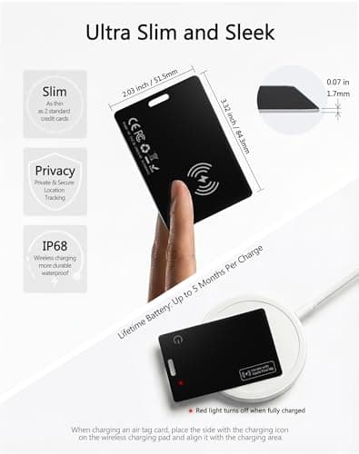 Ultra-Thin Wallet Tracker Card 0.07in 1 Pack Apple MFi Certified - Credit Card Size Tracker Tag Works with Apple Find My IP68 Waterproof Rechargeable Item Locator for Keys, Bags, Passport (iOS Only) - Thumbnail 4